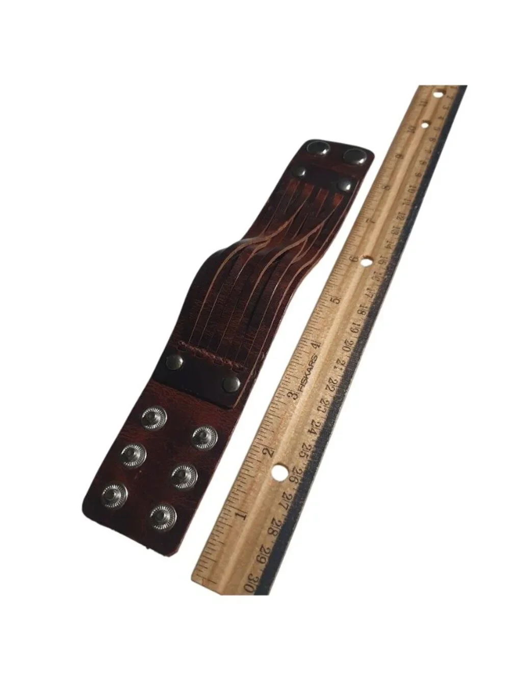 Wide Brown Leather Cuff Bracelet Adjustable Snap Closure Woven Straps Wristband